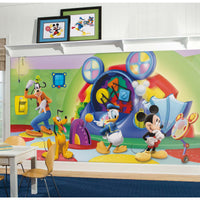MICKEY & FRIENDS - CLUBHOUSE CAPERS CHAIR RAIL PREPASTED MURAL 6' X 10.5' - ULTRA-STRIPPABLE