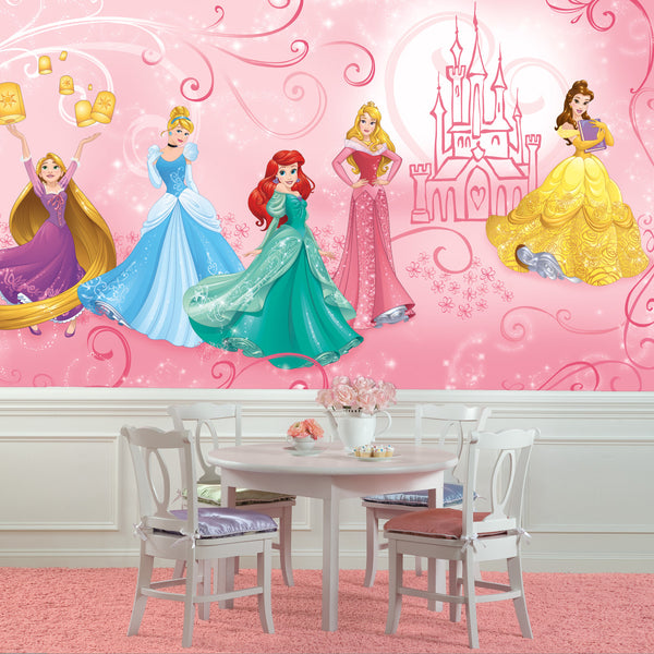 DISNEY PRINCESS ENCHANTED XL CHAIR RAIL PREPASTED MURAL 6' X 10.5' - ULTRA-STRIPPABLE