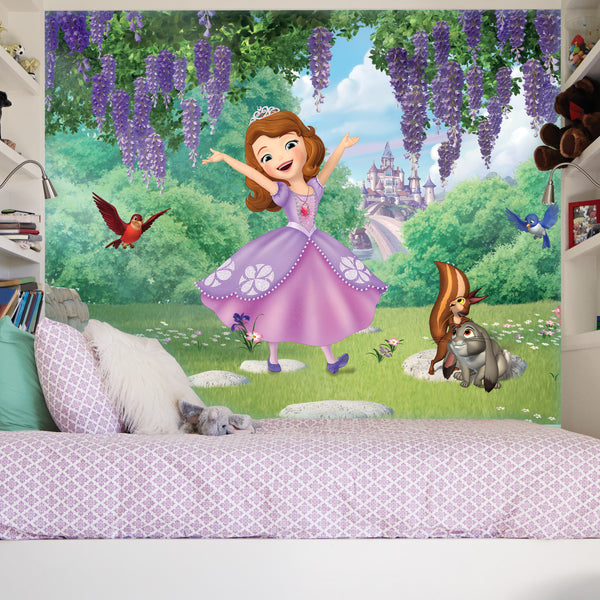 SOFIA THE FIRST - FRIENDS GARDEN XL CHAIR RAIL PREPASTED MURAL 6' X 10.5' - ULTRA-STRIPPABLE